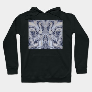 Gunmetal Gray Marble Aesthetic - Blue Cracked Fractals Abstract Pattern Hoodie